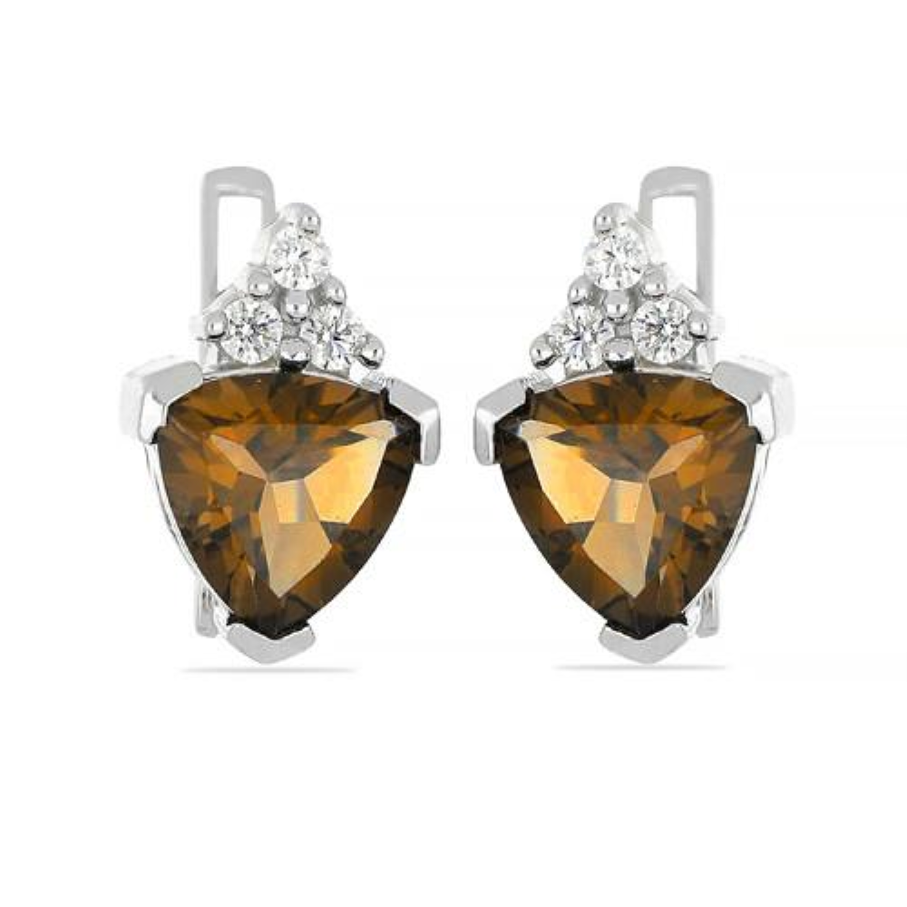 BUY NATURAL SMOKY GEMSTONE CLASSIC EARRINGS IN 925 STERLING SILVER