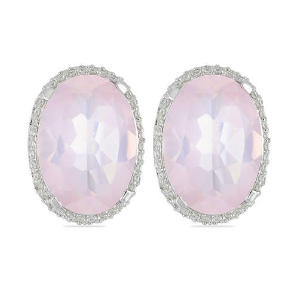 BUY REAL ROSE QUARTZ GEMSTONE BIG STONE EARRINGS IN 925 SILVER