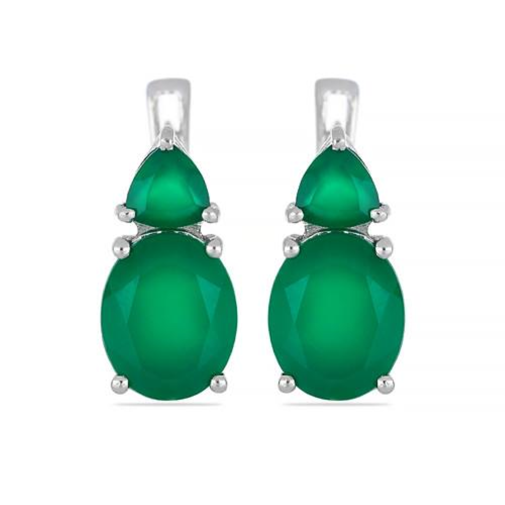 BUY REAL GREEN ONYX GEMSTONE EARRINGS IN STERLING SILVER