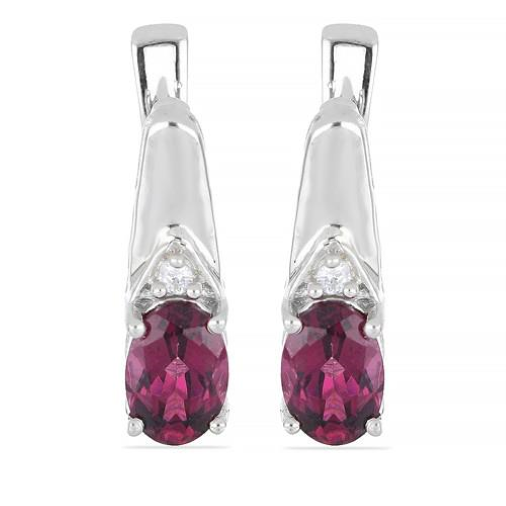 BUY NATURAL RHODOLITE GEMSTONE EARRINGS IN 925 SILVER