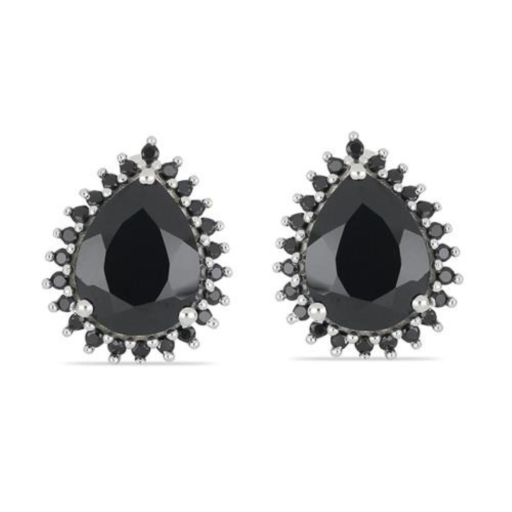 BUY REAL BLACK ONYX GEMSTONE HALO EARRINGS IN STERLING SILVER
