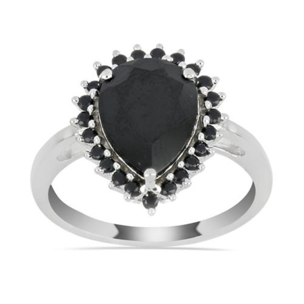 BUY 925 SILVER NATURAL BLACK ONYX GEMSTONE HALO RING