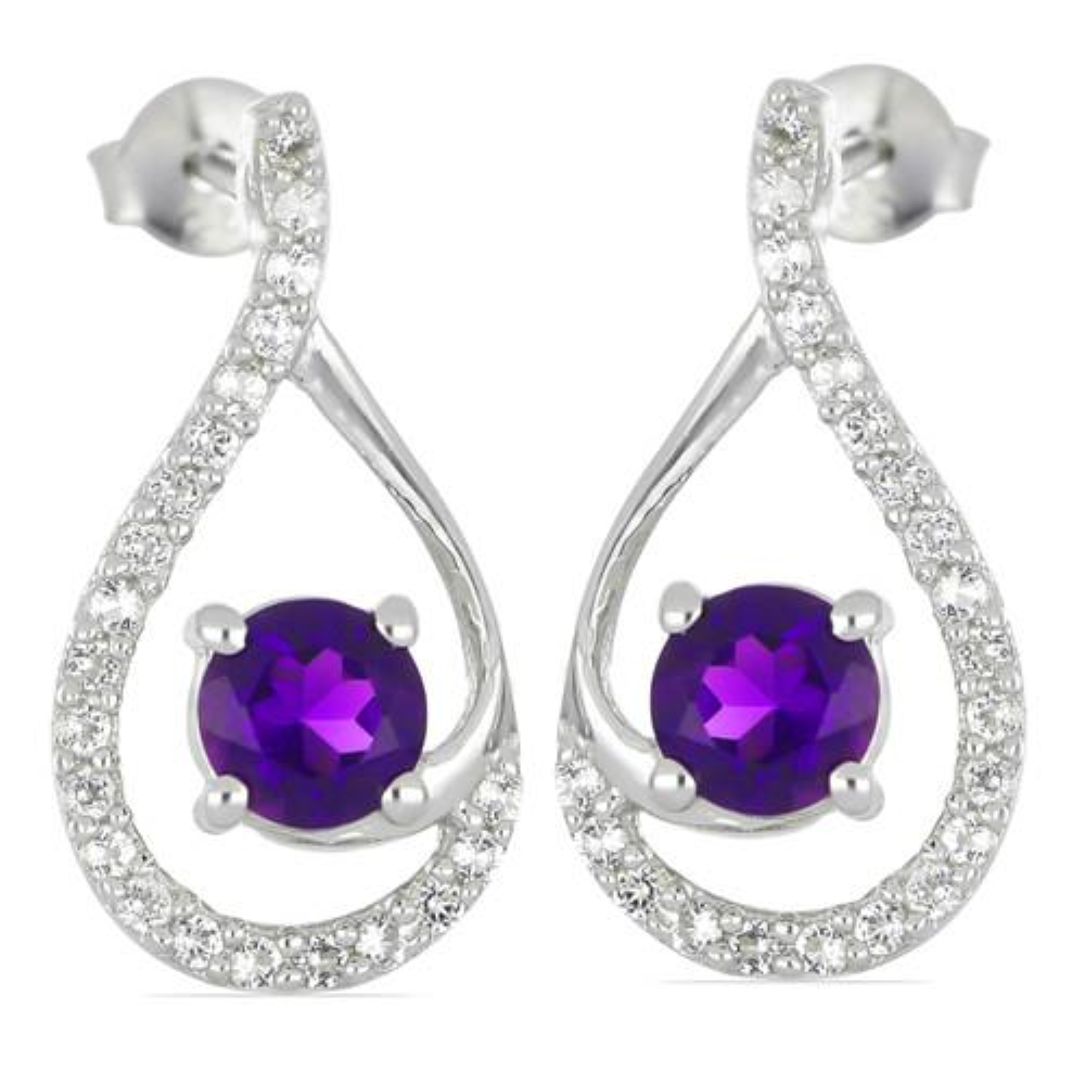 BUY 925 SILVER AFRICAN AMETHYST GEMSTONE CLASSIC EARRINGS