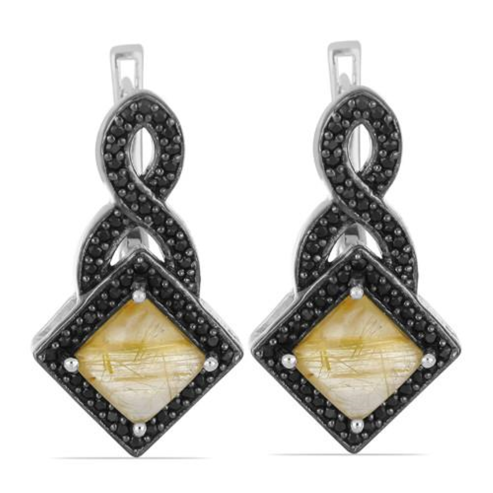 BUY STERLING SILVER NATURAL GOLDEN RUTILE GEMSTONE UNIQUE HALO EARRINGS