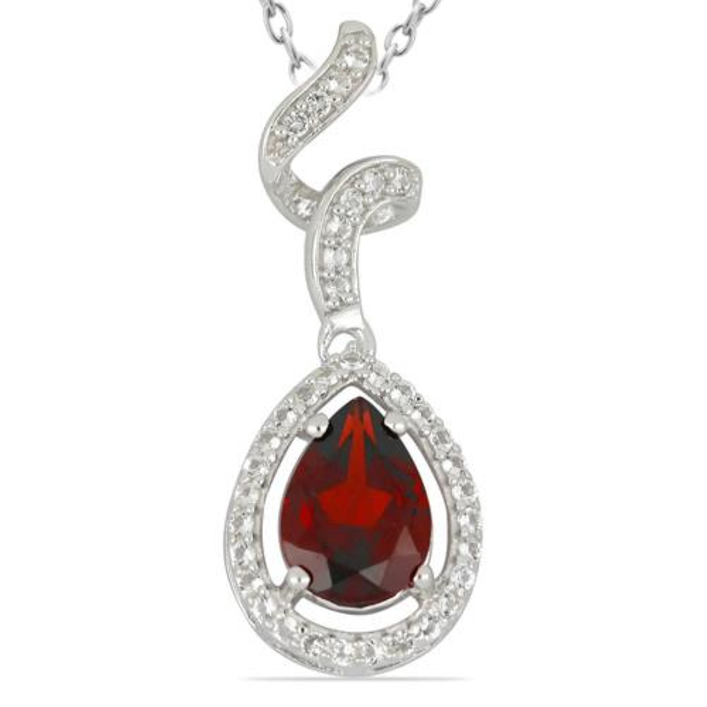 BUY REAL  GARNET GEMSTONE HALO PENDANT IN STERLING SILVER