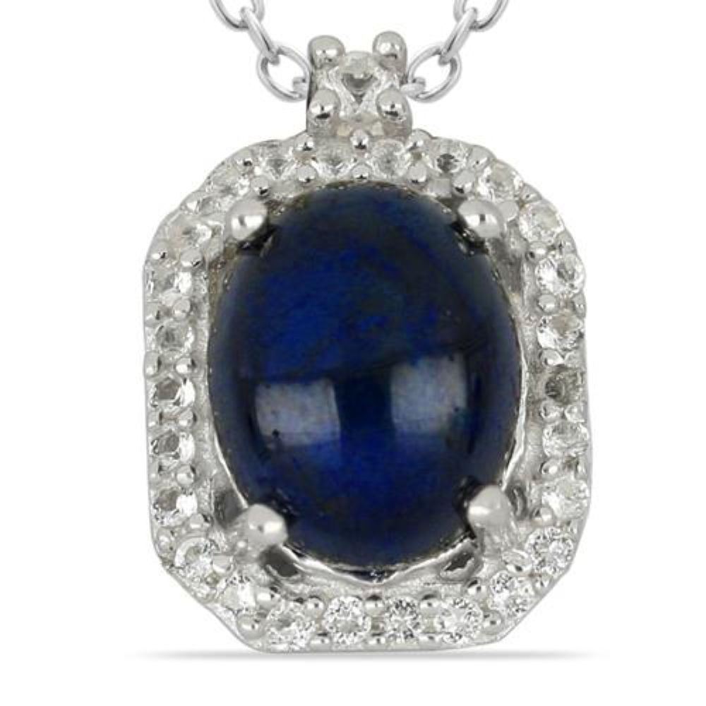 BUY REAL STAR SAPPHIRE GEMSTONE HALO PENDANT IN 925 SILVER