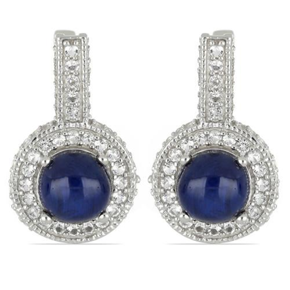 BUY 925 SILVER REAL STAR SAPPHIRE GEMSTONE HALO EARRINGS
