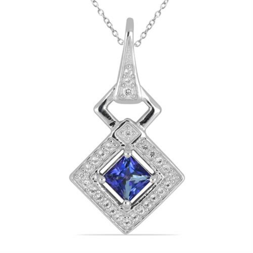 BUY 925 SILVER NATURAL  IOLITE GEMSTONE STYLISH HALO PENDANT