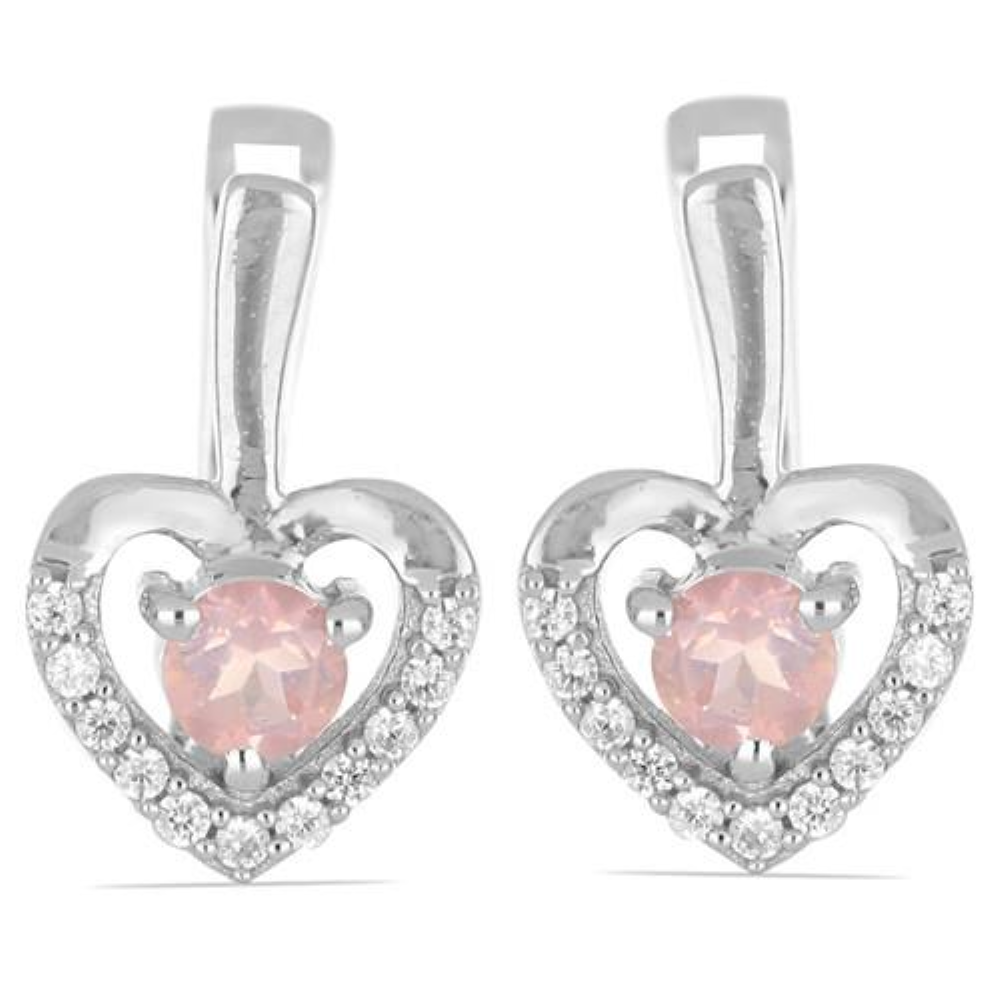 BUY NATURAL ROSE QUARTZ GEMSTONE HEART EARRINGS IN 925 SILVER
