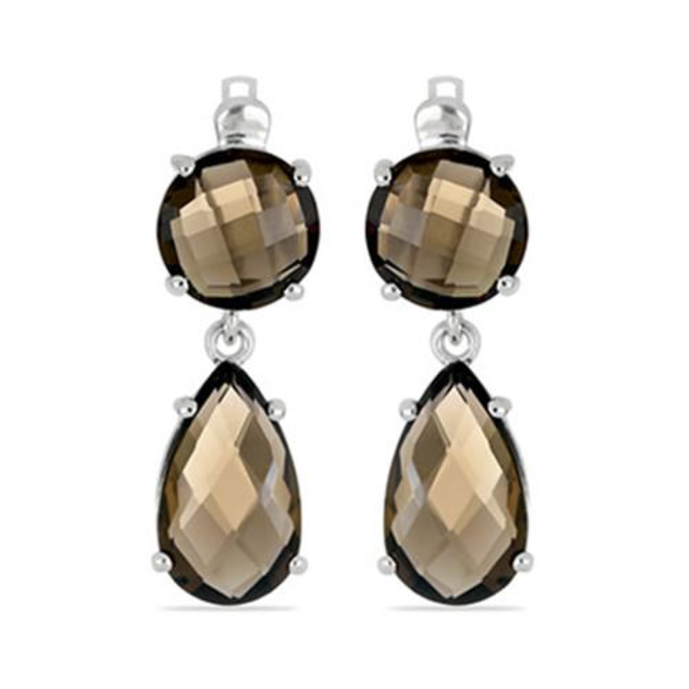 BUY 925 SILVER NATURAL SMOKY GEMSTONE BIG STONE EARRINGS