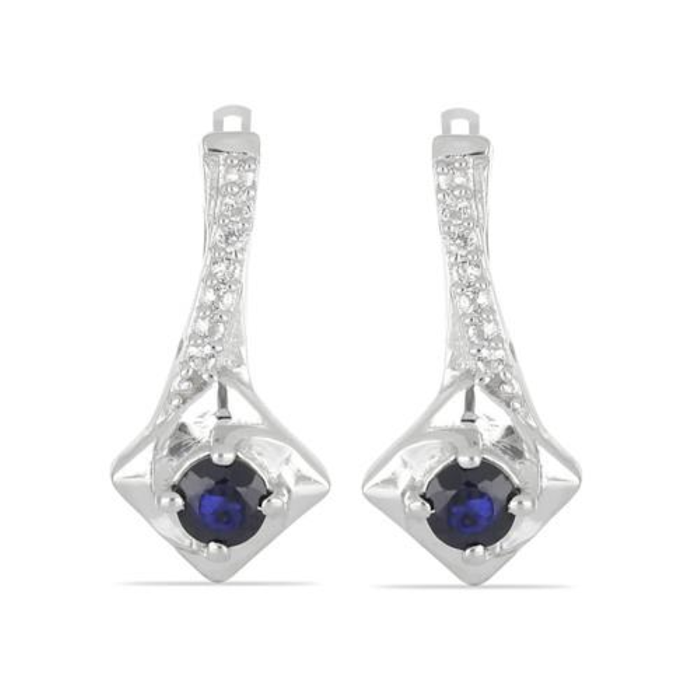 BUY REAL BLUE SAPPHIRE GEMSTONE CLASSIC EARRINGS IN STERLING SILVER