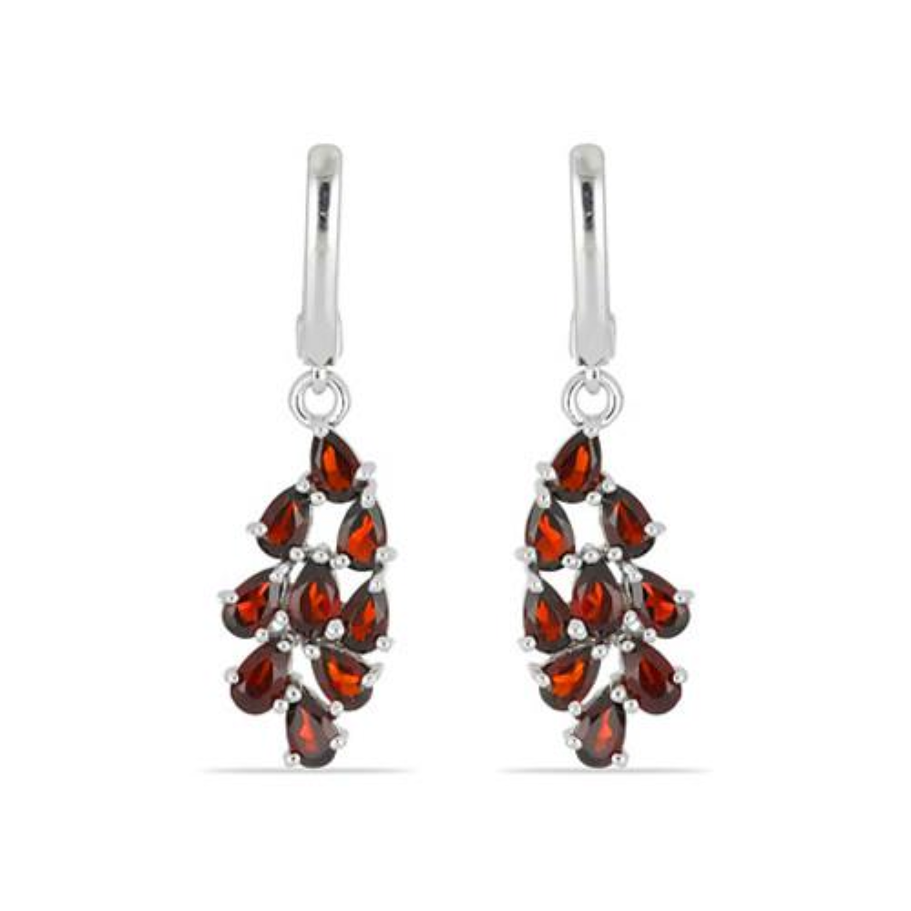 BUY 925 STERLING SILVER REAL GARNET GEMSTONE FLOWER EARRINGS