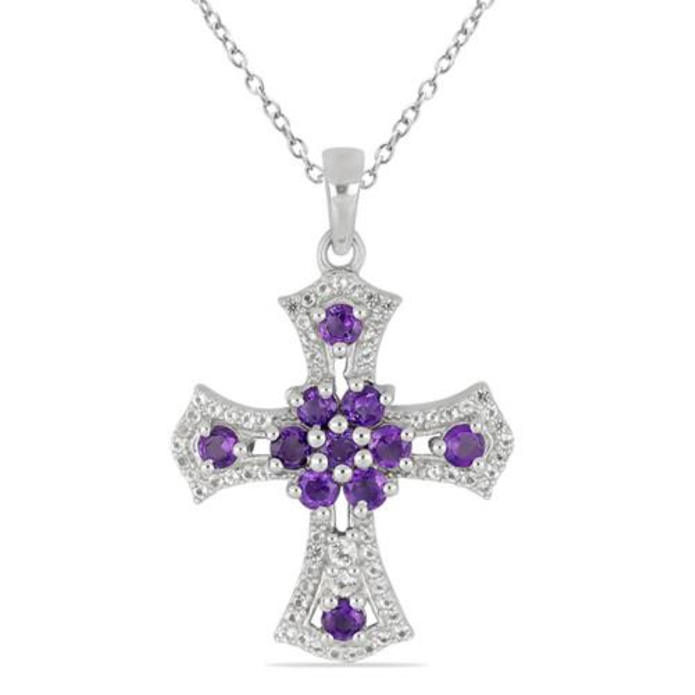 BUY AFRICAN AMETHYST GEMSTONE CROSS PENDANT IN 925 SILVER