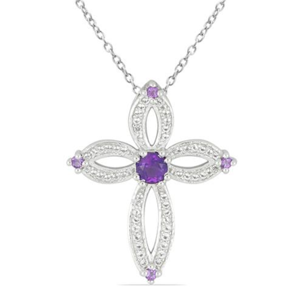 BUY 925 SILVER AFRICAN AMETHYST GEMSTONE CROSS PENDANT