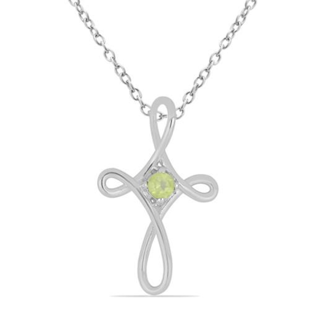 BUY NATURAL PERIDOT GEMSTONE CROSS PENDANT IN STERLING SILVER