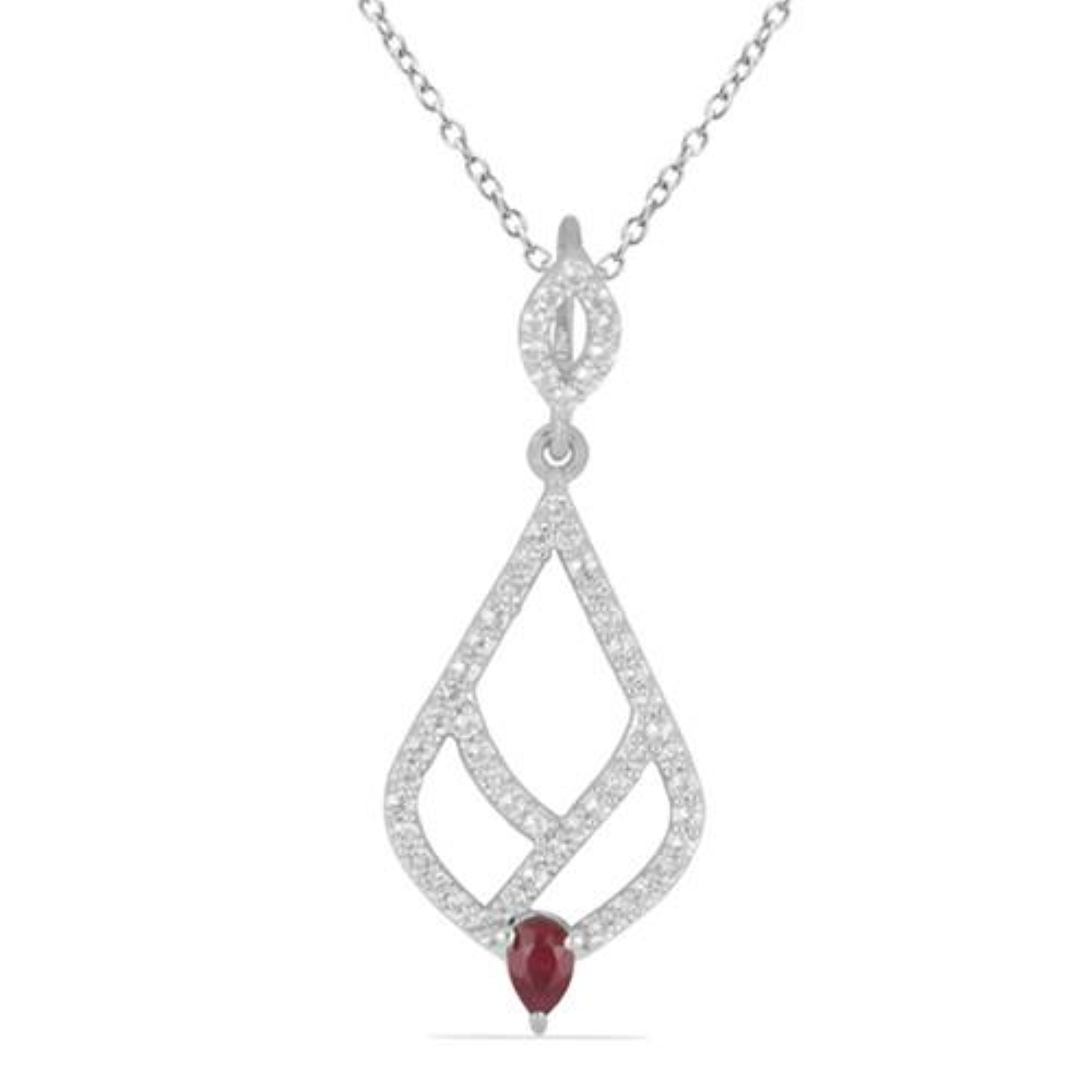 BUY 925 SILVER NATURAL GLASS FILLED RUBY GEMSTONE STYLISH PENDANT