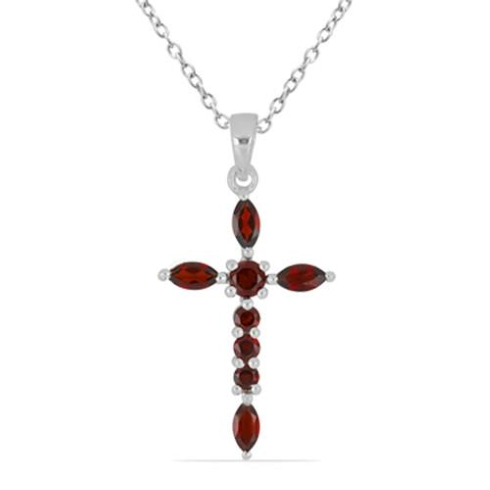 BUY REAL GARNET GEMSTONE CROSS  PENDANT IN 925 SILVER