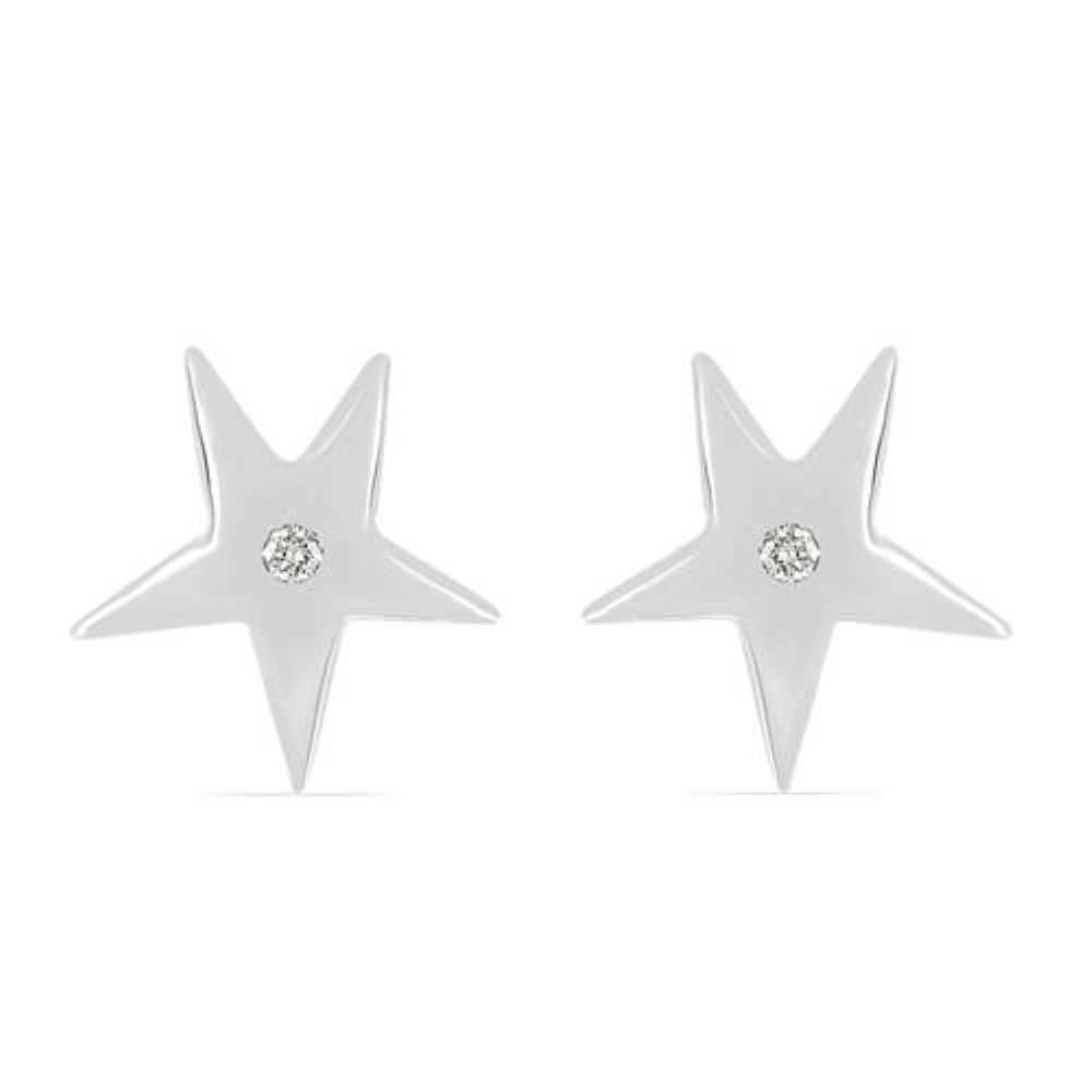 BUY NATURAL WHITE DIAMOND DOUBLE CUT GEMSTONE STAR EARRINGS IN 925 SILVER