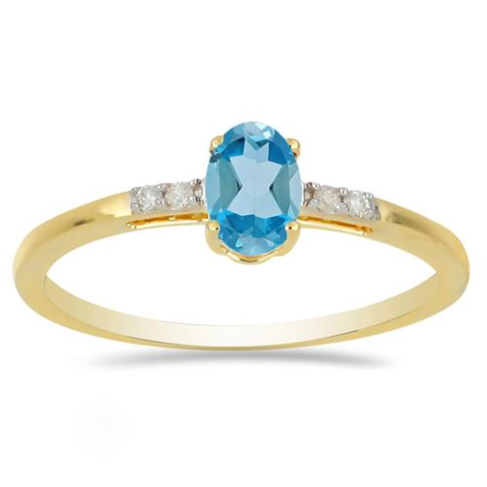 BUY 14K GOLD NATURAL LONDON BLUE TOPAZ GEMSTONE CLASSIC RING WITH WHITE DIAMOND