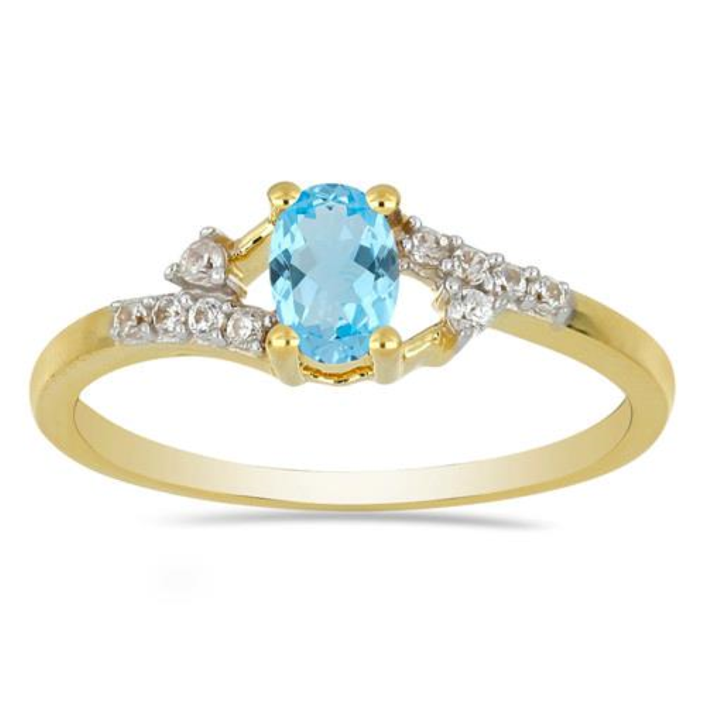 BUY 14K GOLD NATURAL SWISS BLUE TOPAZ GEMSTONE CLASSIC RING