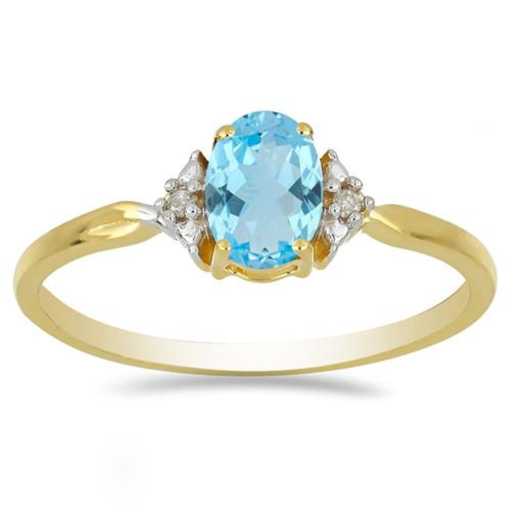 BUY 14K GOLD REAL SWISS BLUE TOPAZ GEMSTONE CLASSIC RING