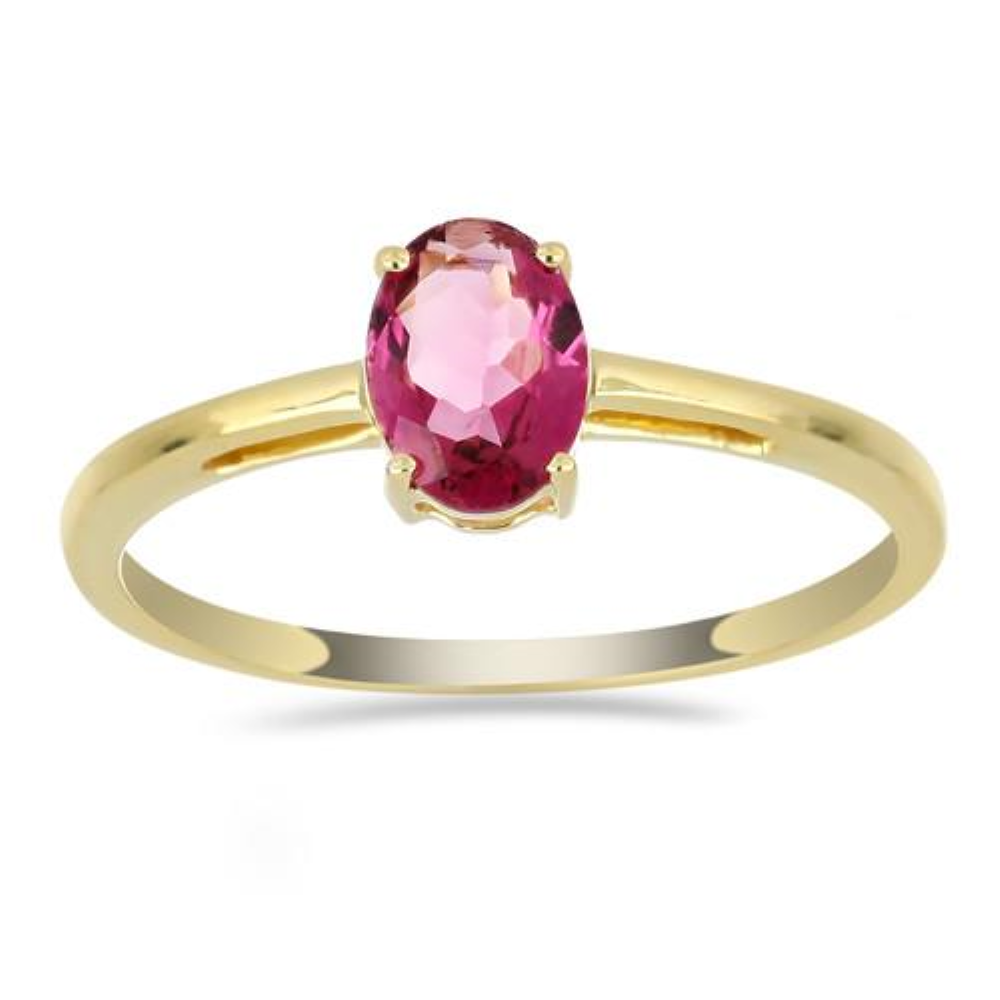 BUY 14K GOLD NATURAL RUBELLITE GEMSTONE SINGLE STONE RING