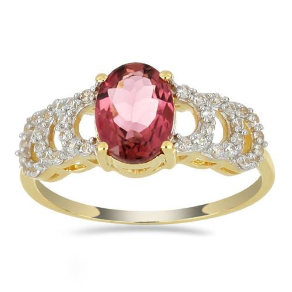 BUY 14K GOLD GENUINE  RUBELLITE GEMSTONE CLASSIC RING