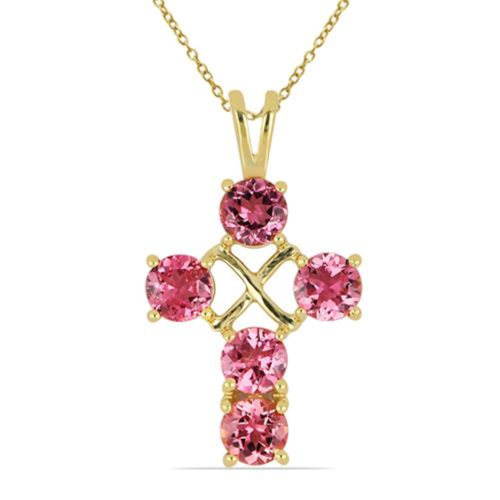 BUY 14K GOLD NATURAL RUBELLITE GEMSTONE MULTI GEMSTONE PENDANT