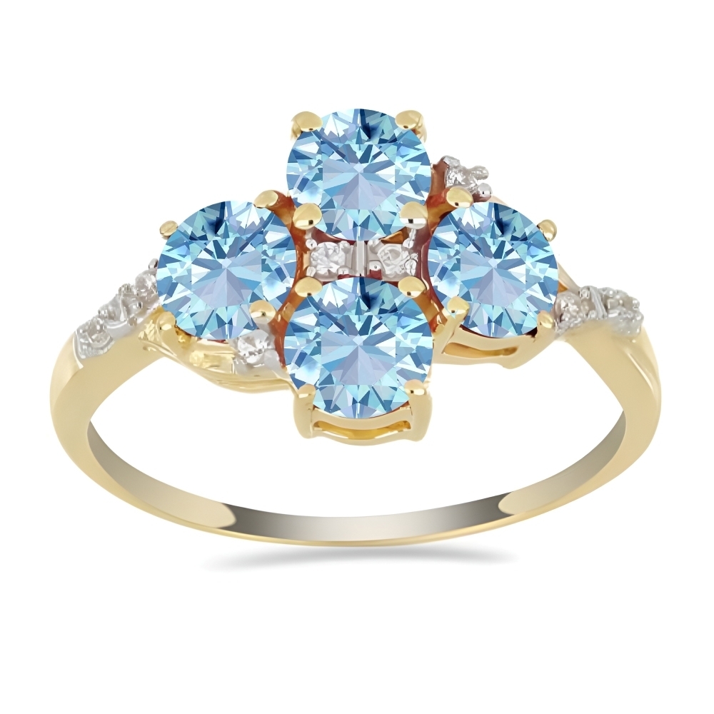 Bulk 14K Gold Round Aquamarine Quad Gemstone Diamond Shoulder Ring - Gold Jewelry Manufacturer USA