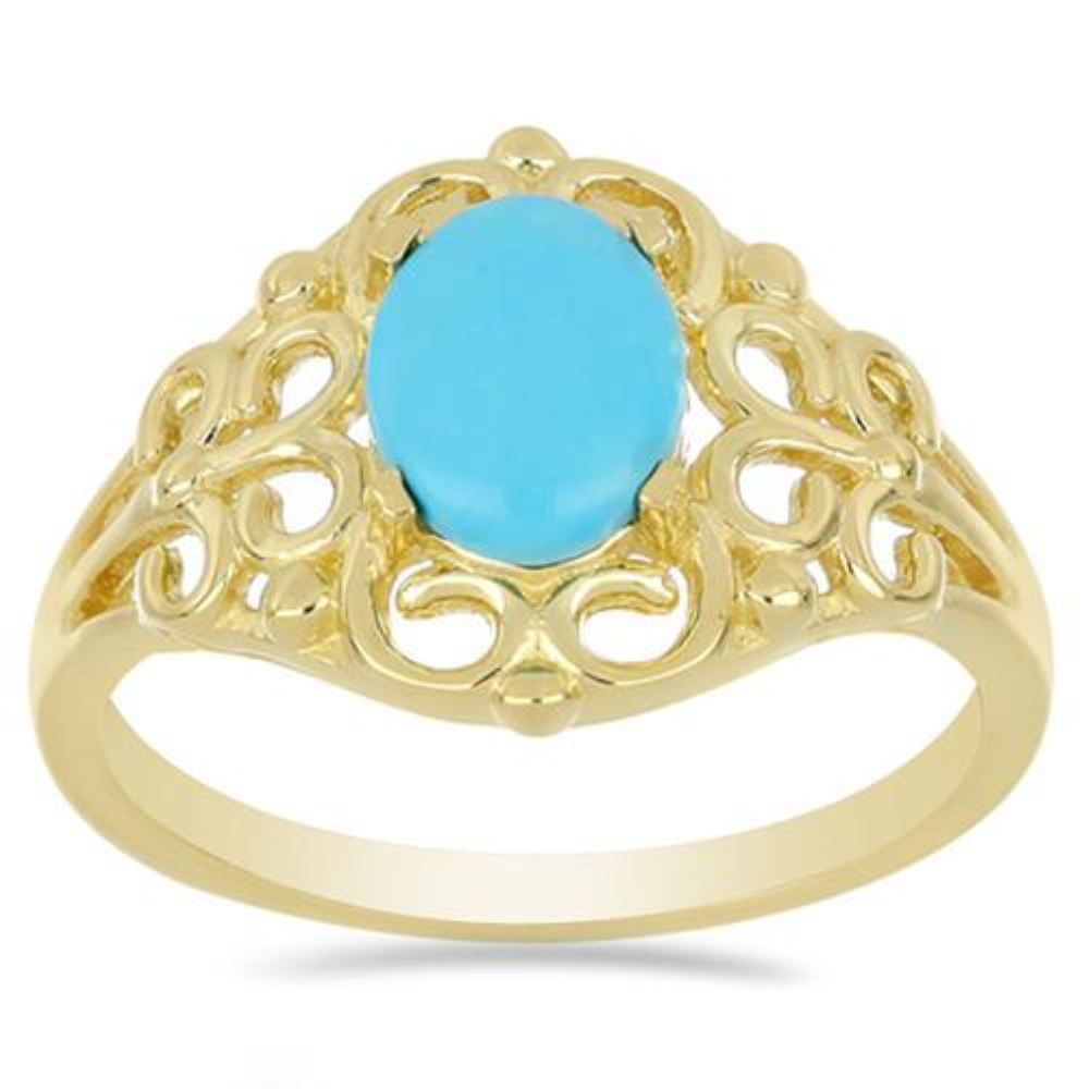BUY NATURAL BLUE TURQUOISE GEMSTONE GOLD PLATED RING IN 925 SILVER