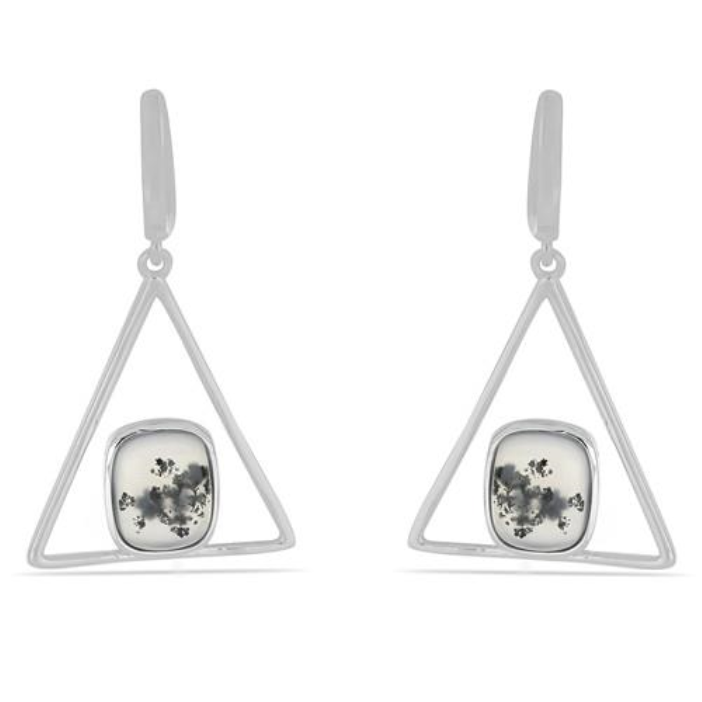 BUY 925 SILVER REAL DENDRITIC AGATE SINGLE STONE EARRINGS