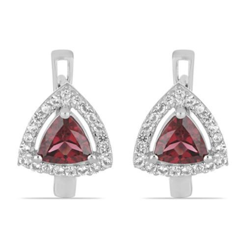 BUY STERLING SILVER REAL RHODOLITE GEMSTONE HALO EARRINGS