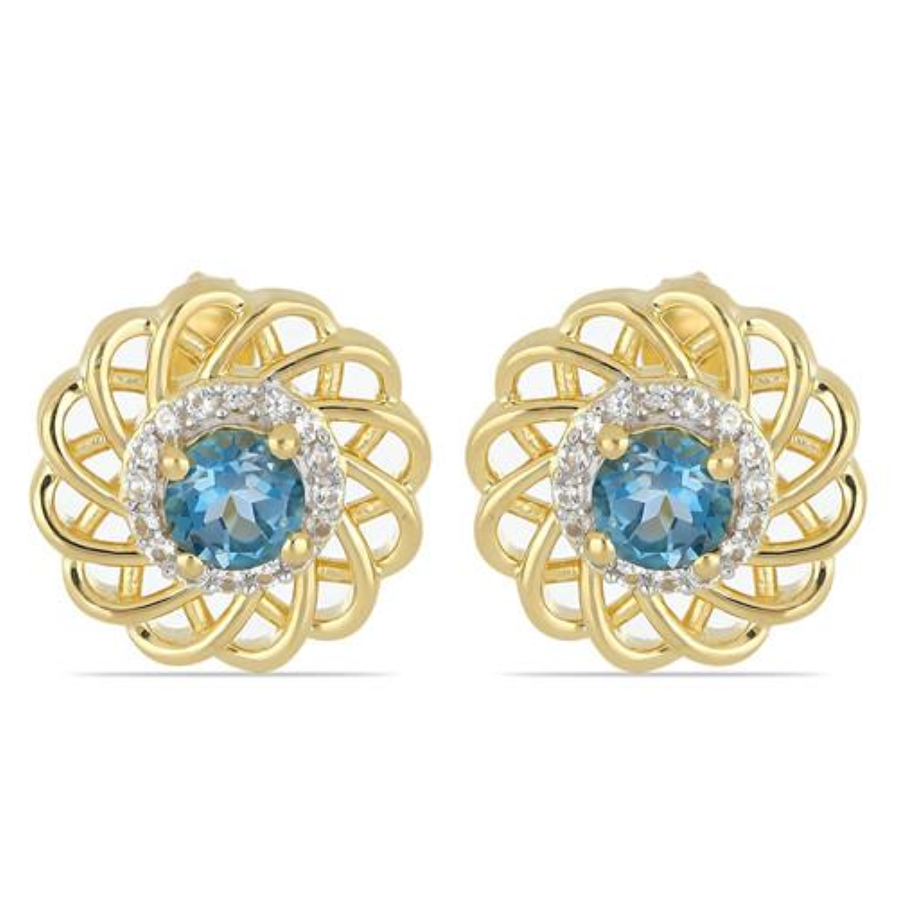 BUY REAL SWISS BLUE TOPAZ GEMSTONE EARRINGS IN 925 STERLING SILVER