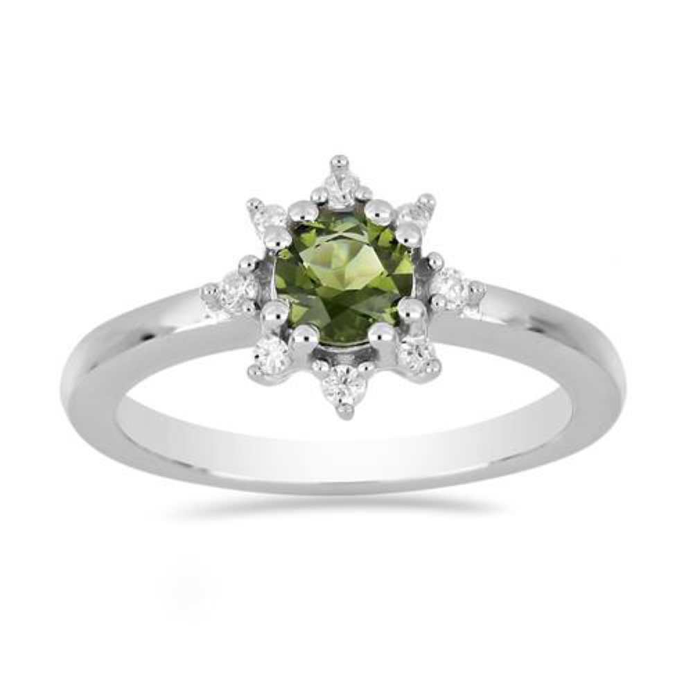 BUY 925 SILVER NATURAL MOLDAVITE GEMSTONE HALO RING