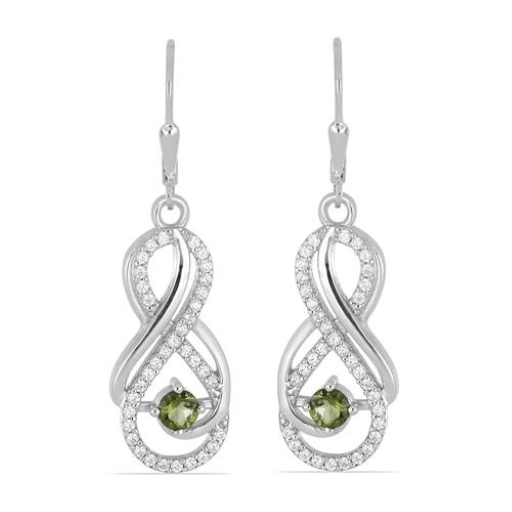 BUY STERLING SILVER NATURAL MOLDAVITE GEMSTONE CLASSIC EARRINGS
