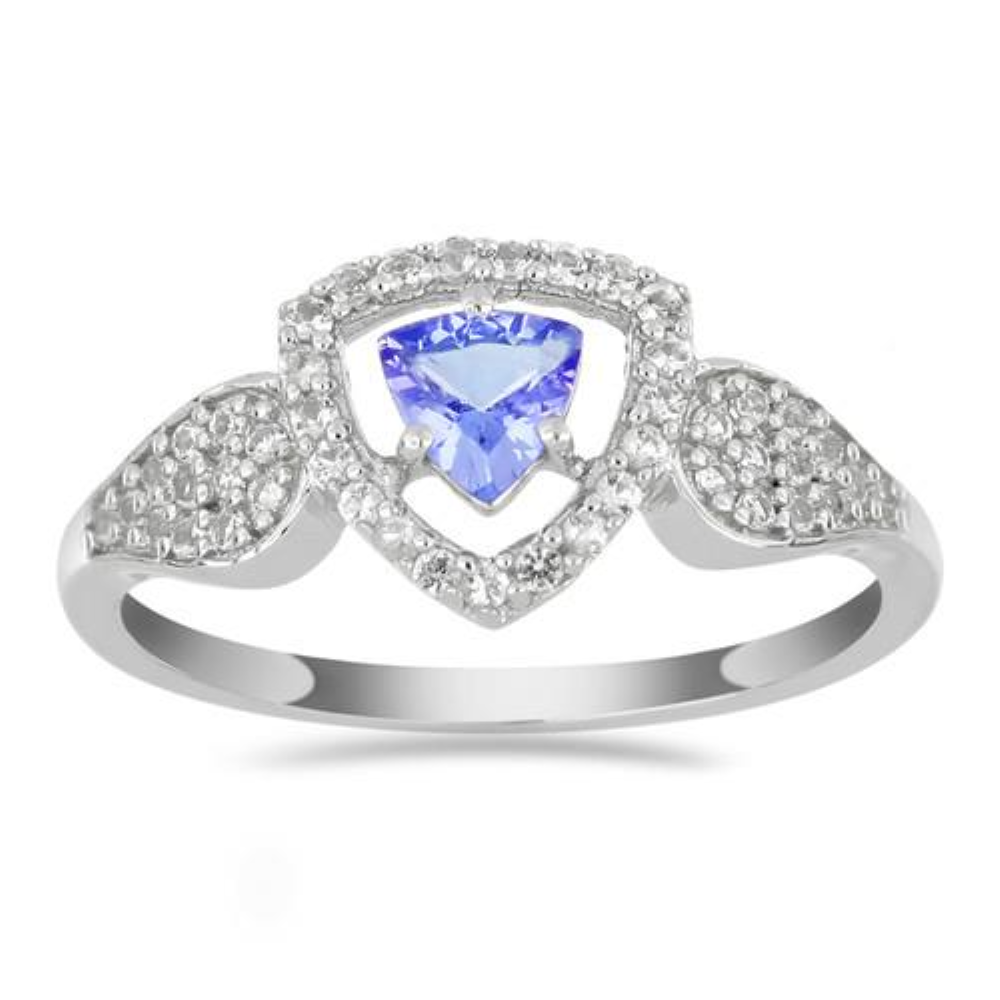 BUY STERLING SILVER NATURAL TANZANITE GEMSTONE  HALO UNIQUE RING