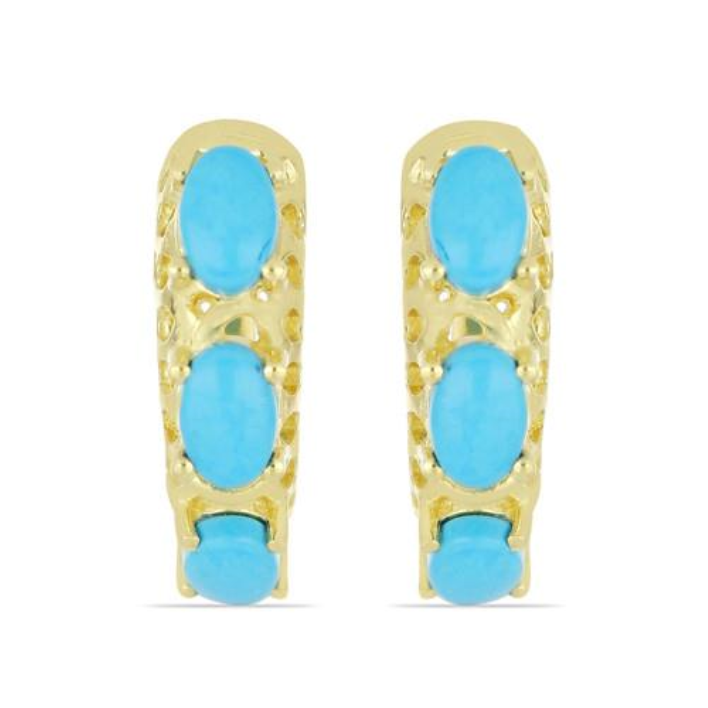 BUY NATURAL BLUE TURQUOISE GOLD PLATED SILVER EARRINGS