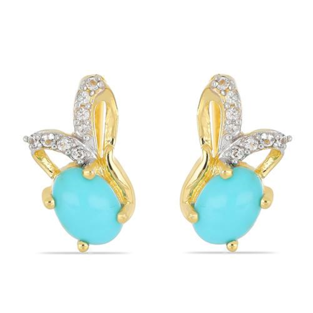 BUY 925 SILVER NATURAL BLUE TURQUOISE GEMSTONE CLASSIC EARRINGS