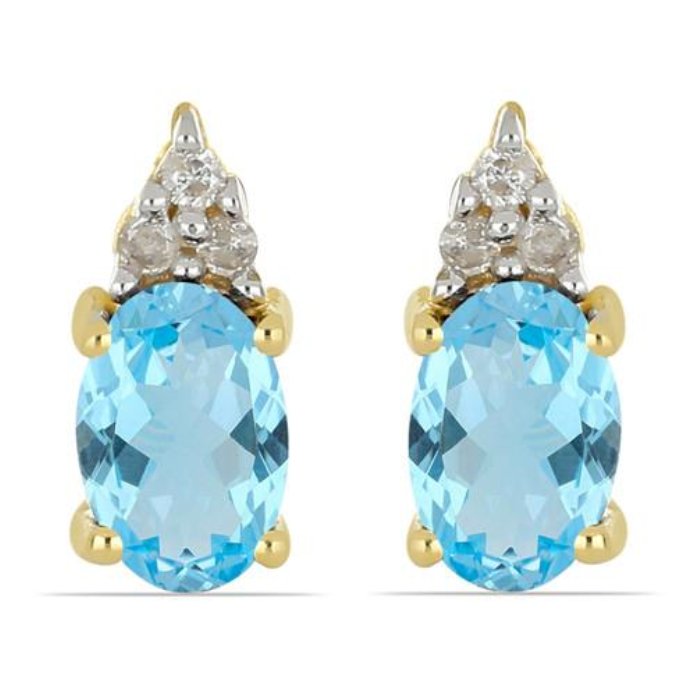 BUY 14K GOLD NATURAL SWISS BLUE TOPAZ GEMSTONE CLASSIC EARRINGS WITH WHITE DIAMOND