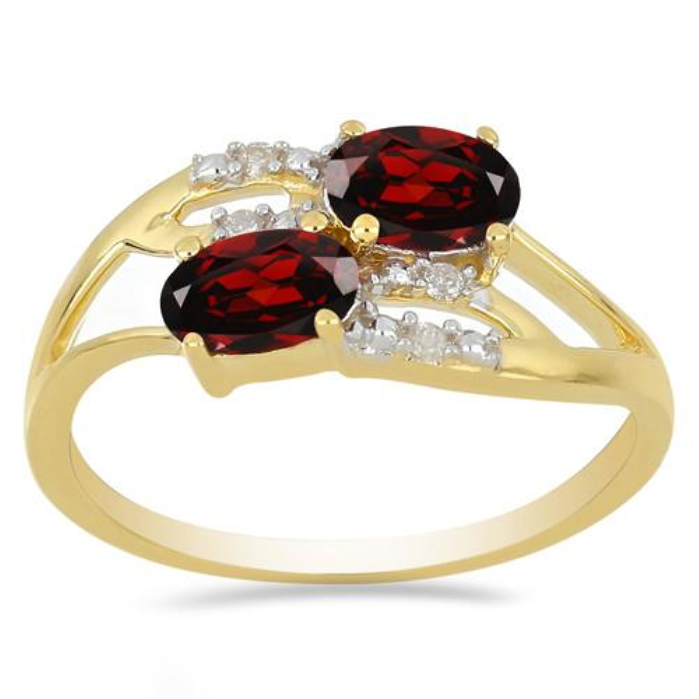 BUY 14K GOLD NATURAL GARNET GEMSTONE STYLISH RING WITH WHITE DIAMOND
