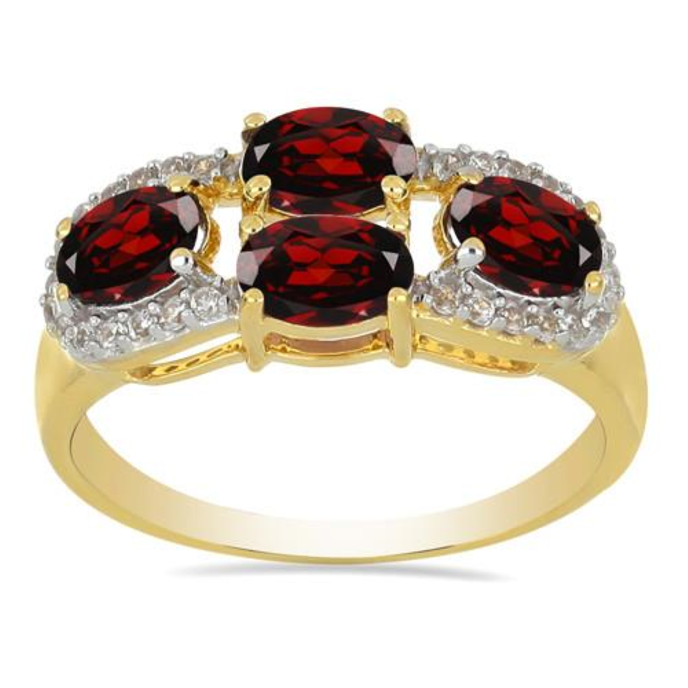 BUY 14K GOLD NATURAL GARNET GEMSTONE RING WITH WHITE DIAMOND