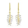 BUY 14K GOLD REAL WHITE DIAMOND GEMSTONE LEAF EARRINGS