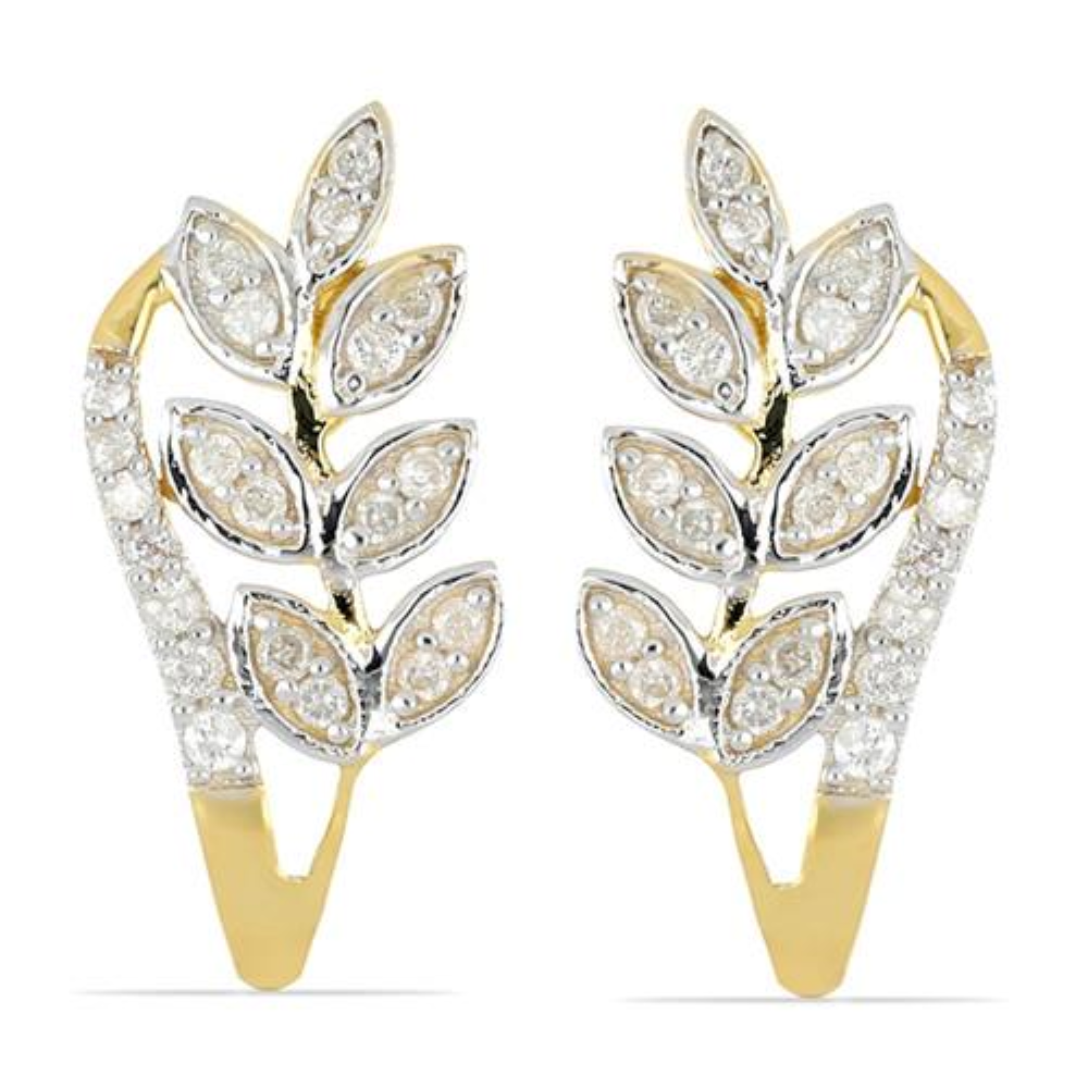 BUY 14K GOLD NATURAL WHITE DIAMOND GEMSTONE LEAF EARRINGS