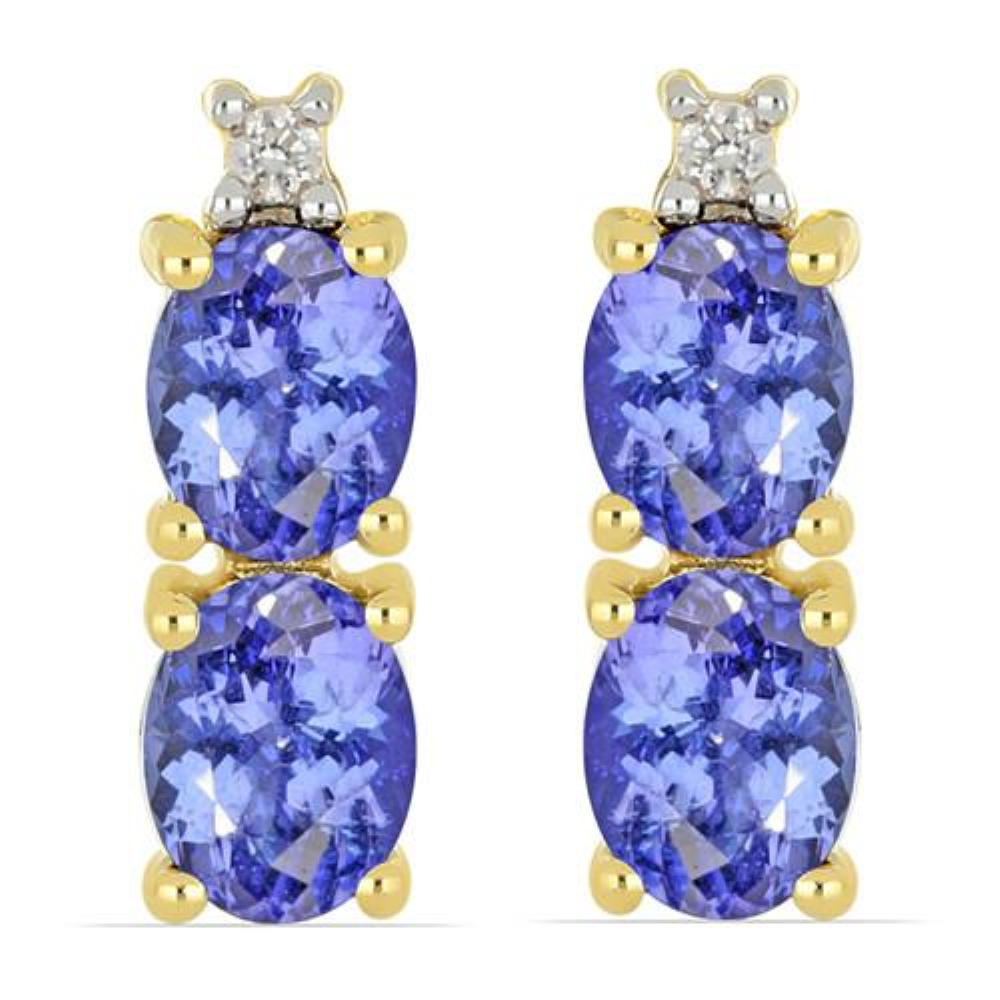 BUY 14K GOLD TANZANITE GEMSTONE EARRINGS WITH WHITE DIAMOND