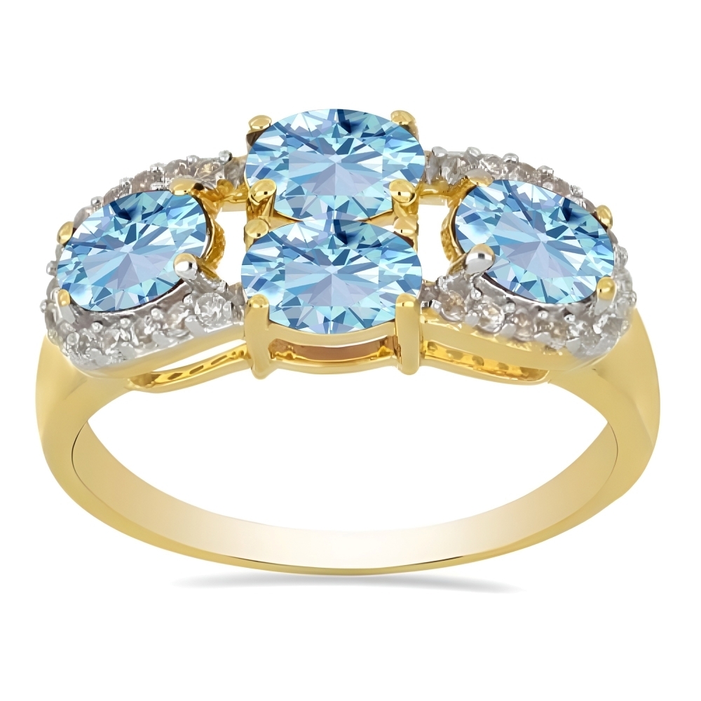 Bulk 14K Gold Oval Aquamarine Four-Stone Wide Cluster Band - Gold Jewelry Wholesale Suppliers USA