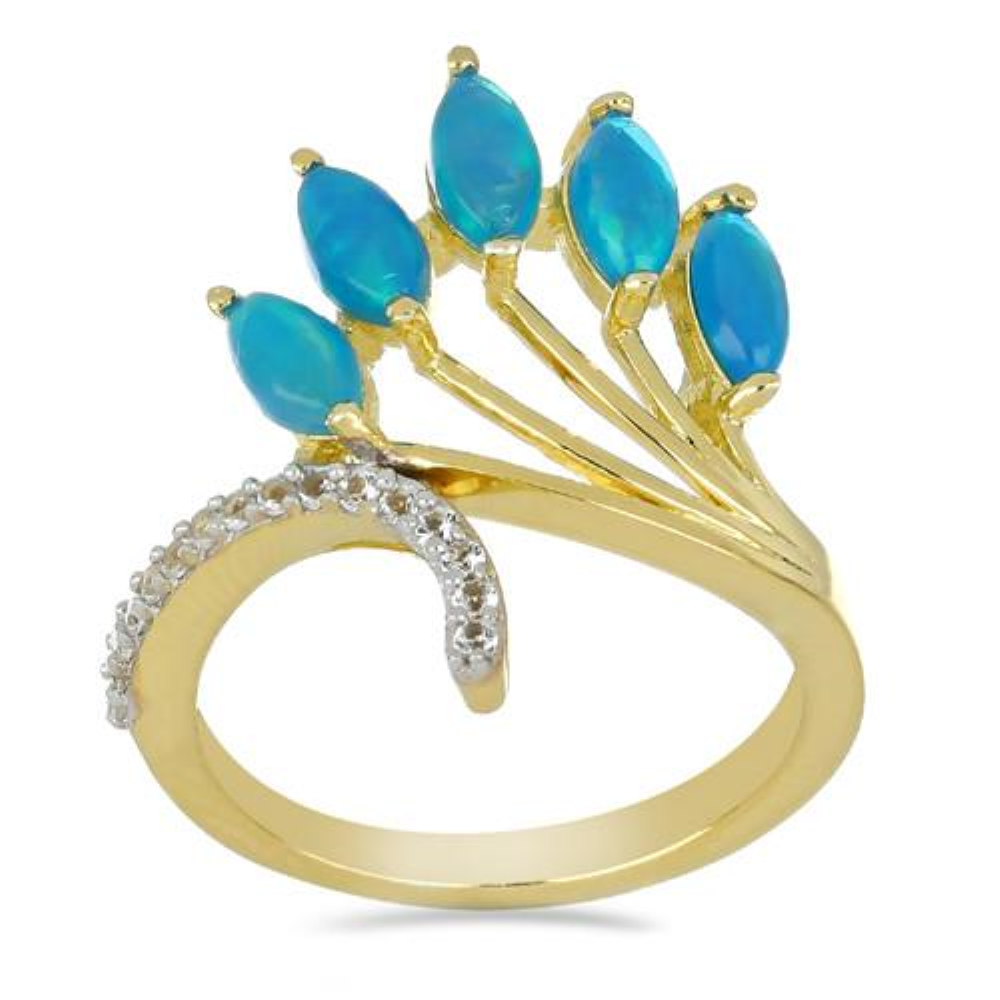 BUY NATURAL  BLUE ETHIOPIAN OPAL GEMSTONE CLASSIC RING IN STERLING SILVER