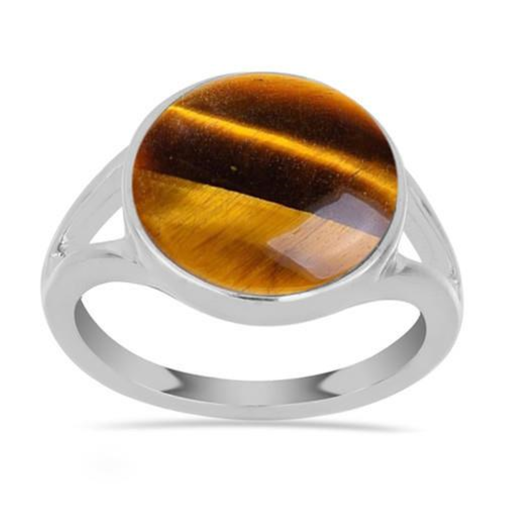BUY REAL TIGER EYE GEMSTONE BIG STONE RING IN 925 SILVER