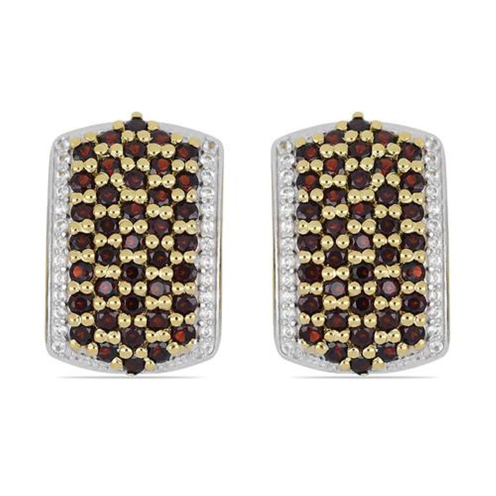 BUY 925 SILVER  REAL GARNET GEMSTONE CLUSTER EARRINGS