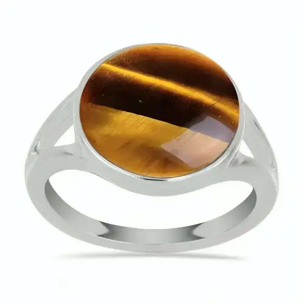 BUY REAL TIGER EYE GEMSTONE BIG STONE RING IN 925 SILVER