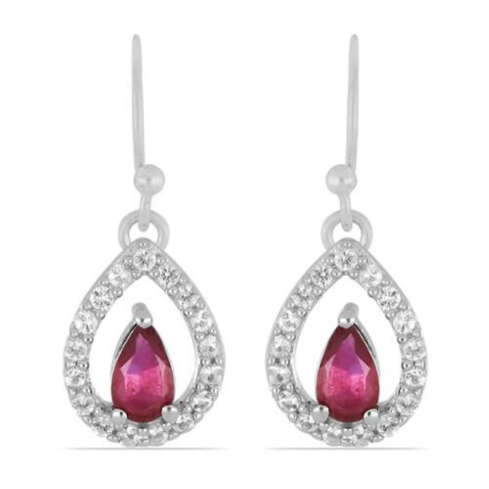 BUY NATURAL GLASS FILLED RUBY GEMSTONE CLASSIC EARRINGS IN 925 SILVER